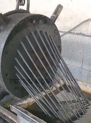 Molten and extruded polyethylene strands from the granulator machine.